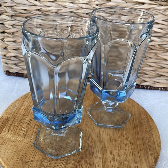 Fostoria Light Blue Ice Tea Drinking Goblets Glasses Set of 2 7” Tall - Picture 8 of 8
